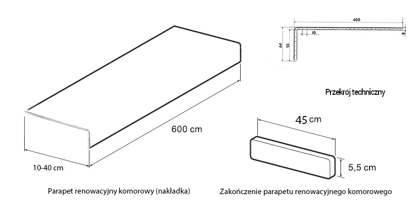 Parapet renowacyjny komorowy Biały - nakładka PCV